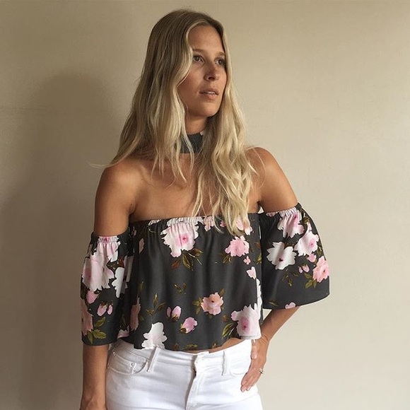 Flynn Skye Tops - Flynn Skye Off The Shoulder Rose Top With Choker